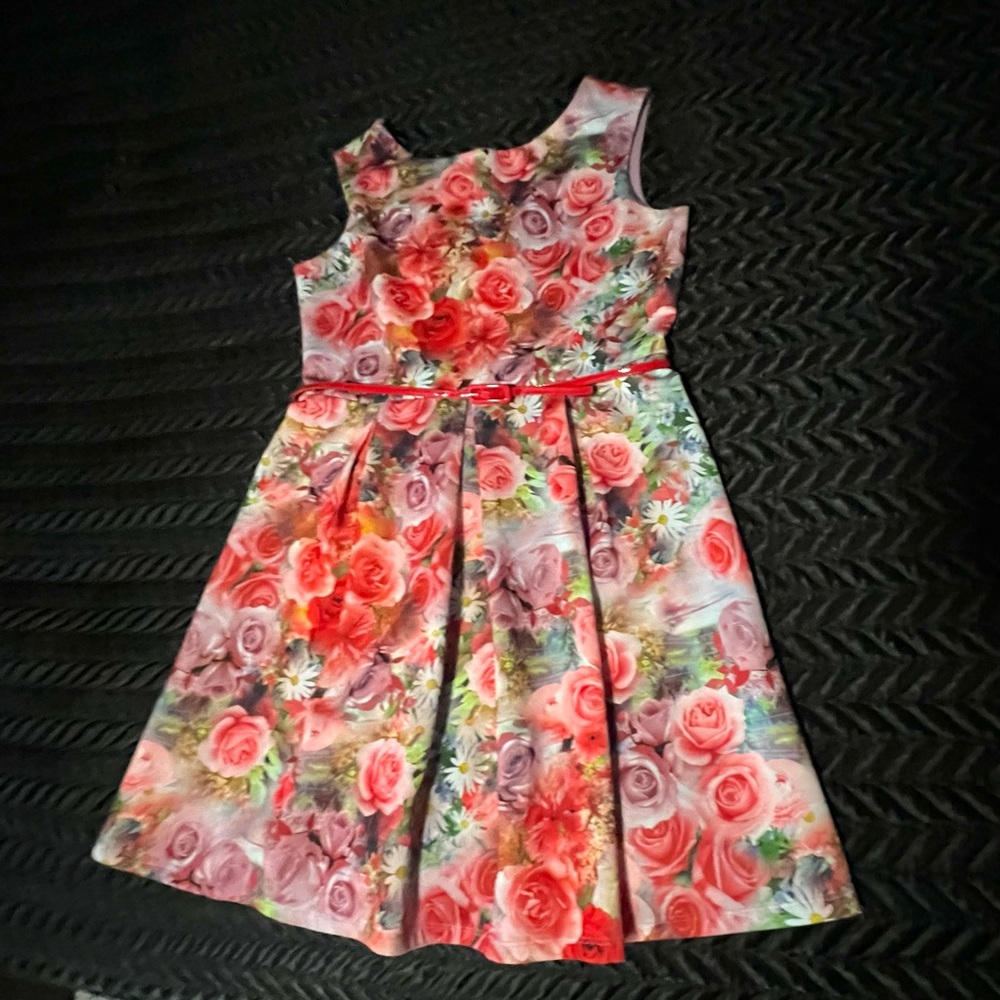 Tiana B Floral Dress, Size 16, Great Condition, Flattering Pleated Fit with Belt